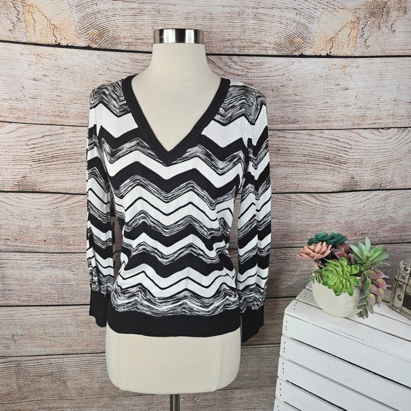WHBM Sweaters - WHBM Chevron Pullover‎ Sweater V-Neck Long Sleeve Knit Top XS